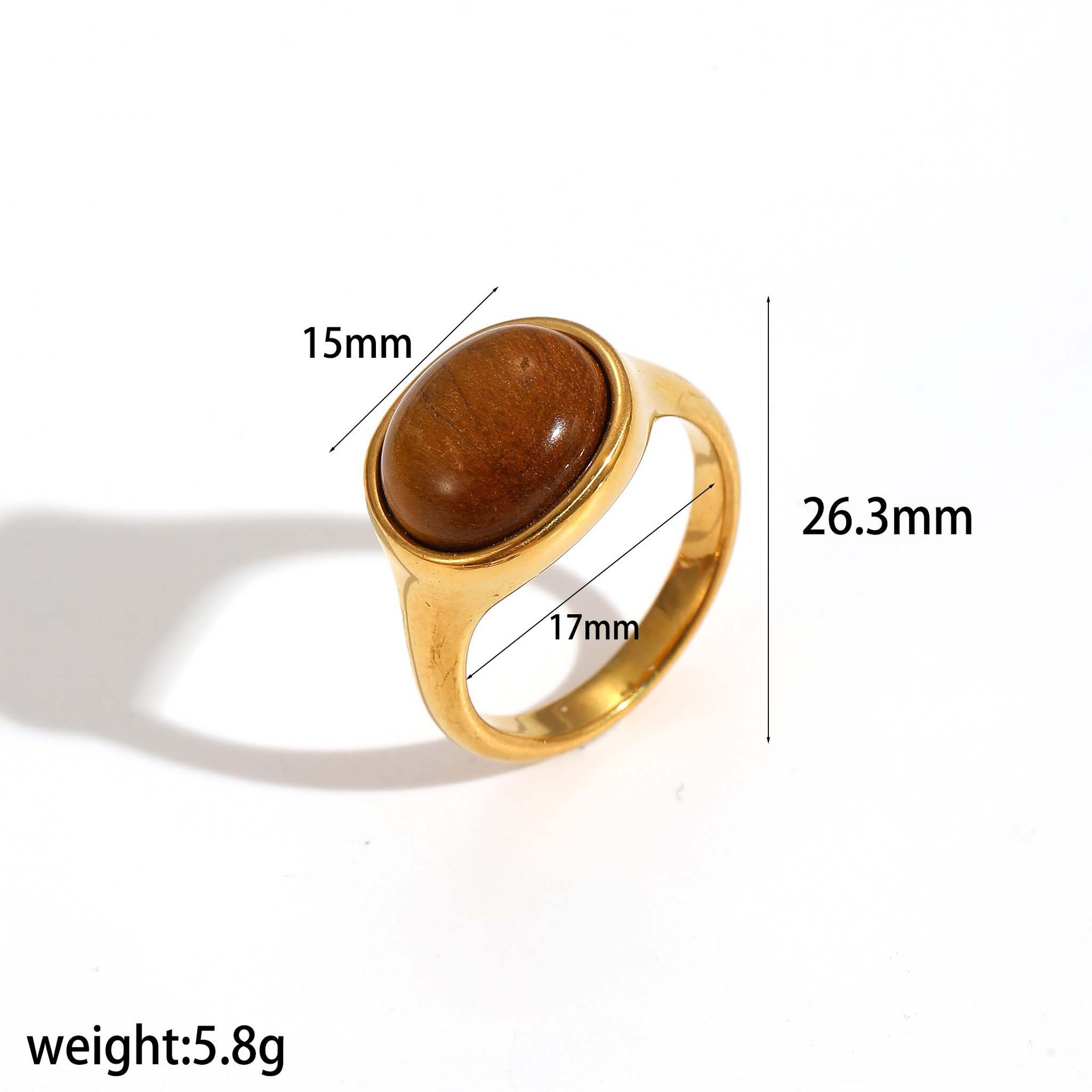 Bague Anneau En Pierre Naturelle Marron Foncé - Taille 54, Neuf Avec étiquettes, Bijou Artisanal