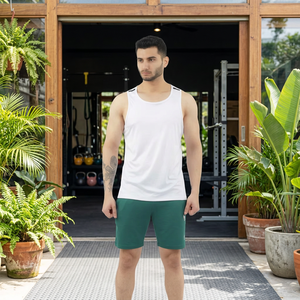<b>Men's</b> <b>White</b> Sleeveless O-Neck Solid Color Breathable Knitted Sporty Fitness <b>Tank</b> <b>Top</b> Spandex/Polyester - Product Image 2
