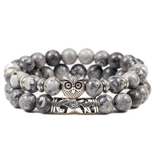 G4197 venta al por mayor 8mm 2 unids/set pulsera de cuentas cadena amazónica piedra volcánica Lava búho encanto cuentas pulseras joyería - Product Image 2