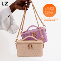 Sacs de maquillage personnalisés en cuir d'autruche LZ OEM ODM pour femmes, trousse de toilette de voyage, compartiments amovibles, poche en filet