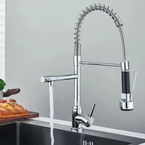 Robinet de cuisine en acier inoxydable, rotation à 360 degrés, trou unique avec pulvérisation extensible à ressort, robinets de cuisine - Product Image 5