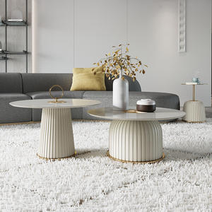 Modern Light Luxury Side Table Glossy Sintered Marble Stone Tabletop Round Coffee Table Sets With Pedestal Metal Base <b>for</b> <b>Sale</b> - Product Image 3