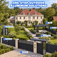 Solution complète en aluminium pour cour extérieure : Clôture à persiennes, Portail, Pergola, Brise-vue, Jardinières et Mur végétal en panneaux perforés