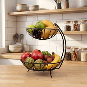 Panier à fruits moderne à double niveau en métal, paniers de rangement de cuisine sur pied, conception soudée durable - Product Image 6