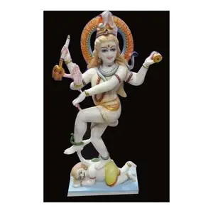 Marble God Shiva Painted Sculpture