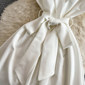 Thanh Lịch Màu Xanh Lá Cây Satin Dresses Phụ Nữ Đồng Bằng Nhuộm Cộng Với Kích Thước Trắng Midi A-Line V Cổ Váy Phụ Nữ Sang Trọng Màu Đen Đảng Vestidos - Product Image 5