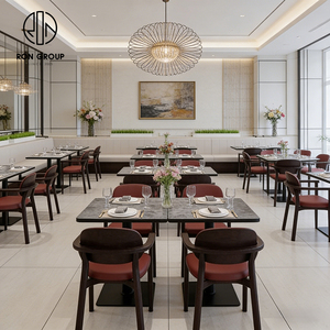Asientos de Banco de Cuero PU Beige Personalizados y Contemporáneos para Restaurante, con Mesa de Piedra y Silla de Madera para Cafetería, Tienda de Café y Té - Product Image 6