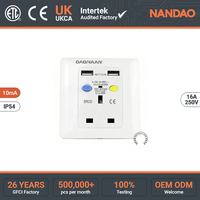 Prise de courant UK PRCD NANDAO 13A 250V CE avec 2 ports USB, protection contre les fuites, fils en cuivre à 3 broches, logo personnalisable, matériau ignifuge