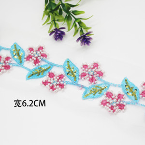 Hot Selling Dubai African Embroidered Bridal Gold Mesh Trim <strong>Lace</strong> <strong>Fabric</strong> Beaded <strong>Lace</strong> Trim for Dress Flower - Product Image 5