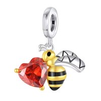 Pendentif Cœur Abeille en Argent Sterling 925 avec Breloque en Cristal, Accessoires de Fabrication de Bijoux DIY, Article le Plus Vendu en Gros