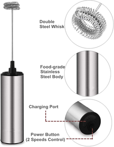 2 Geschwindigkeiten Hochwertige tragbare wiederauf ladbare elektrische Milch schäumer aus Edelstahl Kaffee auf schäumer - Product Image 3