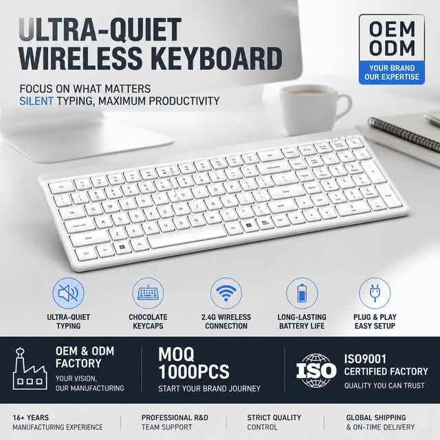106 Keys Full Size Membrane Qwerty Wireless Office Keyboard Silent 2.4G ABS Plug and Play OEM ODM Private Label