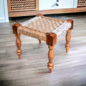 Repose-pieds ottoman en bois, tabouret de douche, gain de place, écologique, léger, moderne, pour salon, console avec incrustations en os - Product Image 1