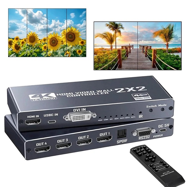 4K Video Wall Controller 2x2 HDMI USB-C TV Splicer 180/90Rotate 1x2 1x3 1x4 2x2 2X1 3x1 4x1 Multi-screen Splicing IR Remote