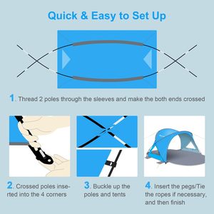 Tente de plage extérieure sur mesure 102x67x59 pouces, grande tente de plage, UV50+, 4 personnes, tente automatique pop-up, protection solaire, camping, tentes de plage - Product Image 6