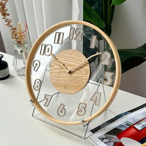 2024 New Original Design Glowing Clock Nordic Simple Acrylic Luxury Wooden Led Light Wall Clocks Custom