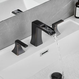 DB New Modern Design 8 Inch Bath Faucet 3-Hole Dual Handle Brass Bathroom <b>Sink</b> Faucet with Plastic Perforated <b>Drainer</b> - Product Image 5