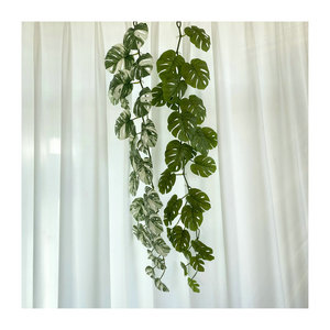 Queyiyi Flores Artificiales, Guirnalda de Monstera de 1.2m, Hojas Verdes y Blancas, Decoración de Pared para Interiores, Guirnalda de Plantas - Product Image 5
