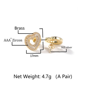 Women's Square Zircon Hollow Heart <b>Stud</b> <b>Earrings</b> Simple and Fashionable Ice <b>Crystal</b> Jewelry Wholesale - Product Image 3