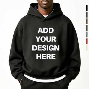 HIC Custom High Quality 500gsm Heavyweight Oversized Cotton <strong>Polyester</strong> <strong>Hoodie</strong> Blank Plain Pullover Cropped Hoodies Men - Product Image 1