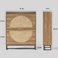 Meuble de rangement pour chaussures en rotin et bois autoportant avec 4 tiroirs rabattables pour le salon