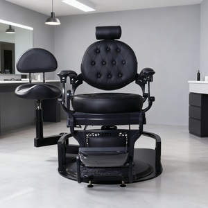 Chaise de coiffeur en cuir moderne et vintage avec cadre, nouvelle chaise de coiffeur rotative pour la coupe de cheveux dans les salons et les ateliers - Product Image 2