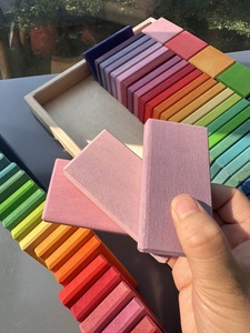 Juguetes de apilamiento de madera, cubos de dominó de arcoíris, madera de cal, clasificación de Color manchado hecho a mano para niños, juego creativo - Product Image 5