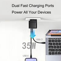 Cargador de Pared GaN de 35W con Enchufe Australiano, Carga Rápida PD QC3.0, Certificado SAA, Protocolo Completo, Cargador Portátil para Teléfono, Auriculares y Cámara