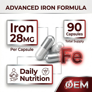 Cápsulas de Suplemento de Hierro OEM ODM 28mg 90 Unidades a Granel Marca Privada - Product Image 4