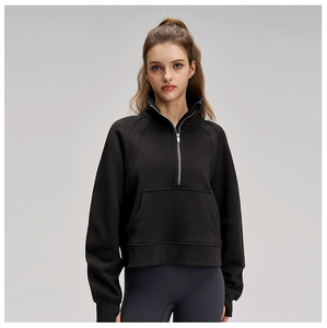 เสื้อสเวตเชิ้ตคอเต่าแบบซิปครึ่งตัว แขนยาวทรงโอเวอร์ไซส์ ผ้าวาฟเฟิล สำหรับผู้หญิง ไซส์พลัส สีพื้น สำหรับฤดูใบไม้ร่วง - Product Image 5