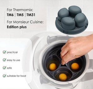 Plateau de cuisson à la vapeur pour œufs en plastique portable manuel 4 tasses, compatible avec Thermomix TM5/<span class=keywords><strong>TM6</strong></span>, moule multifonctionnel pour œufs - Product Image 4