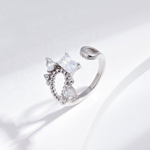 high quality plata 925 sterling <b>silver</b> clover dainty <b>ring</b> custom wedding women <b>adjustable</b> open gold plated resin gemstone <b>rings</b> - Product Image 4