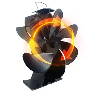 Houtkachel Ventilator Warmte Aangedreven Niet-Elektrische Lotus Vormige Stille Werking 6-Blade Open Haard Ventilator Met Beugel Voor Houtkachel