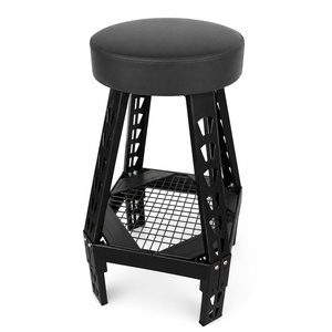 Taburete de Trabajo Industrial con Reposapiés de Malla, Estante para Herramientas, Patas de Acero Resistentes, Diseño Triangular, Asiento Acolchado para Taller - Product Image 4
