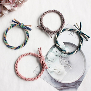 Korean and Japanese style color-blocked <b>braided</b> hair tie with thickened leather, Korean hair rope, hair <b>accessory</b>, hair - Product Image 3