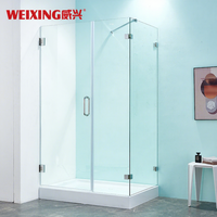 Porte de douche à charnière haute performance pour salle de bain, en acier inoxydable, sans cadre, en verre trempé rectangulaire