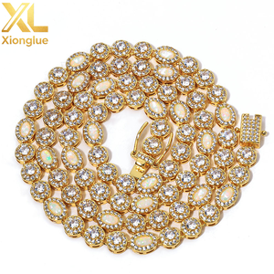 6mm Micro Opal Clear Multi Gemstone Chain Brass Necklace CZ Iced Out Zircon Jewelry Gift for Women <b>Men</b> Party - Product Image 5