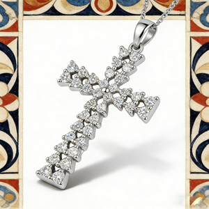 CUSTOM SILVER 10K/14K/18K GOLD PLATED LAB GROWN CVD DIAMOND CLASSIC ENGAGEMENT GIFT SWEATER <b>CHAIN</b> NECKLACE <b>CROSS</b> PENDANT VS - Product Image 2