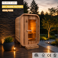 PLOUTARA Sauna extérieur en bois de pruche pour 2 personnes, cabine en bois massif aux coins arrondis, entrée par porte vitrée, avec marches, OEM pour villa, jardin, cour arrière
