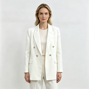 Blazer Blanco Cruzado para Mujer, Chaqueta de Manga Larga Tejida para Oficina y Negocios - Product Image 2
