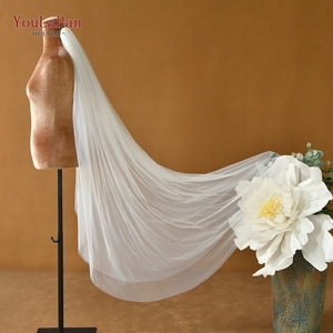 <span class=keywords><strong>Voile</strong></span> de mariée YouLaPan simple couche <span class=keywords><strong>blanc</strong></span> <span class=keywords><strong>transparent</strong></span>, bord coupé, simple et drapé, longueur Valse, avec peigne à cheveux en métal M92 - Product Image 4