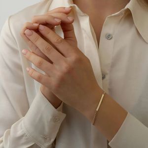 Xinfly 18k Pure Gold <b>Solid</b> Engraved Bar Cuban Link Chain Nameplate <b>Bracelet</b> - Product Image 4