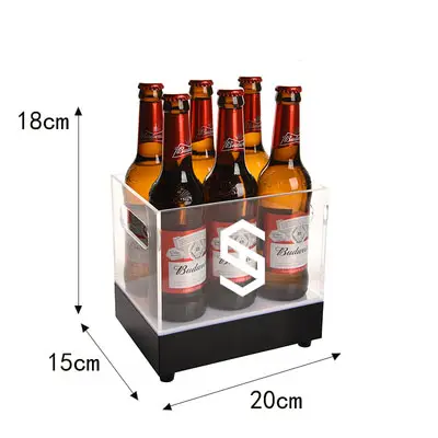 Logo personnalisé Seau à glace en acrylique LED rechargeable avec 6 bouteilles de bière avec poignées
