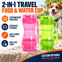 Bouteille d'eau portable 2 en 1 pour chien, récipient pour nourriture pour animaux de compagnie, distributeur de nourriture de voyage avec bol pour chiens, chats, promenades en plein air