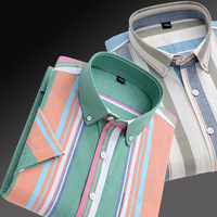 Kemeja Pria Slim Fit 100% Katun Oxford Polos Kancing Depan Kasual Musim Semi Lengan Panjang Tahan Luntur Warna Pola Garis-Garis