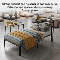 Cadre de lit en acier pliable et portable de haute qualité, avec support robuste, charge électrique, espace de rangement supplémentaire et installation facile