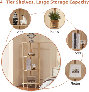 4 Tier Freestanding Wooden <strong>Corner</strong> Bookshelf Natural Tone <strong>Storage</strong> Shelf <strong>Unit</strong> for Bathroom Bedroom Small Spaces - Product Image 5