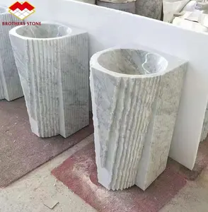 Customized Marble Pedestal Sink Natural Cararra White Marble Stone Basin Floor Standing Villa Used Marble Basin Stand