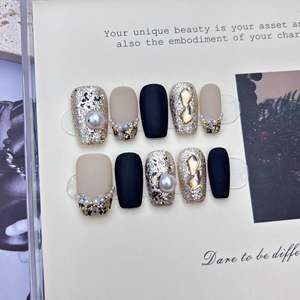 Lot de 10 faux ongles en gel peints à la main, magnifiques ongles acryliques de luxe faits à la main, à presser, de haute qualité - Product Image 3