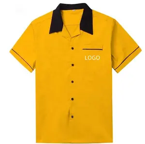 定制保龄球衬衫短袖经典复古Camp古巴领衬衫纯棉中世纪灵感风格男式衬衫